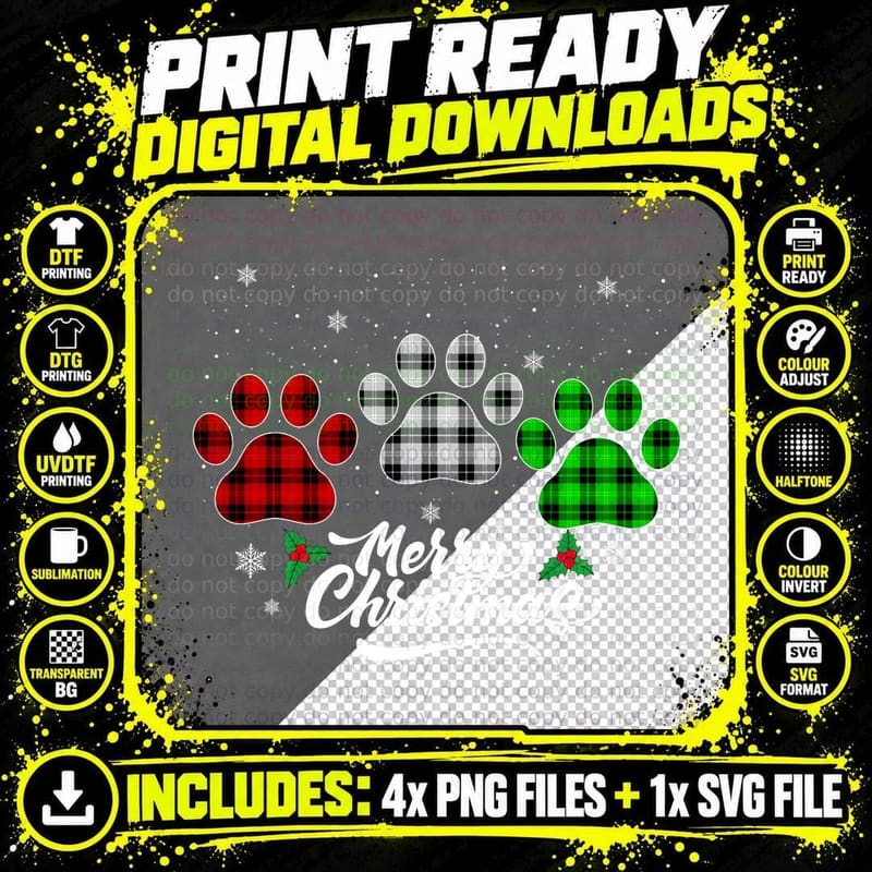 Merry Christmas Buffalo Plaid Shirt Red White Green Dog Png SVG Digital Bundle