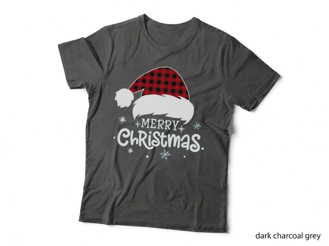 Merry Christmas Buffalo Red Plaid Santa Hat Xmas Holiday T-Shirt