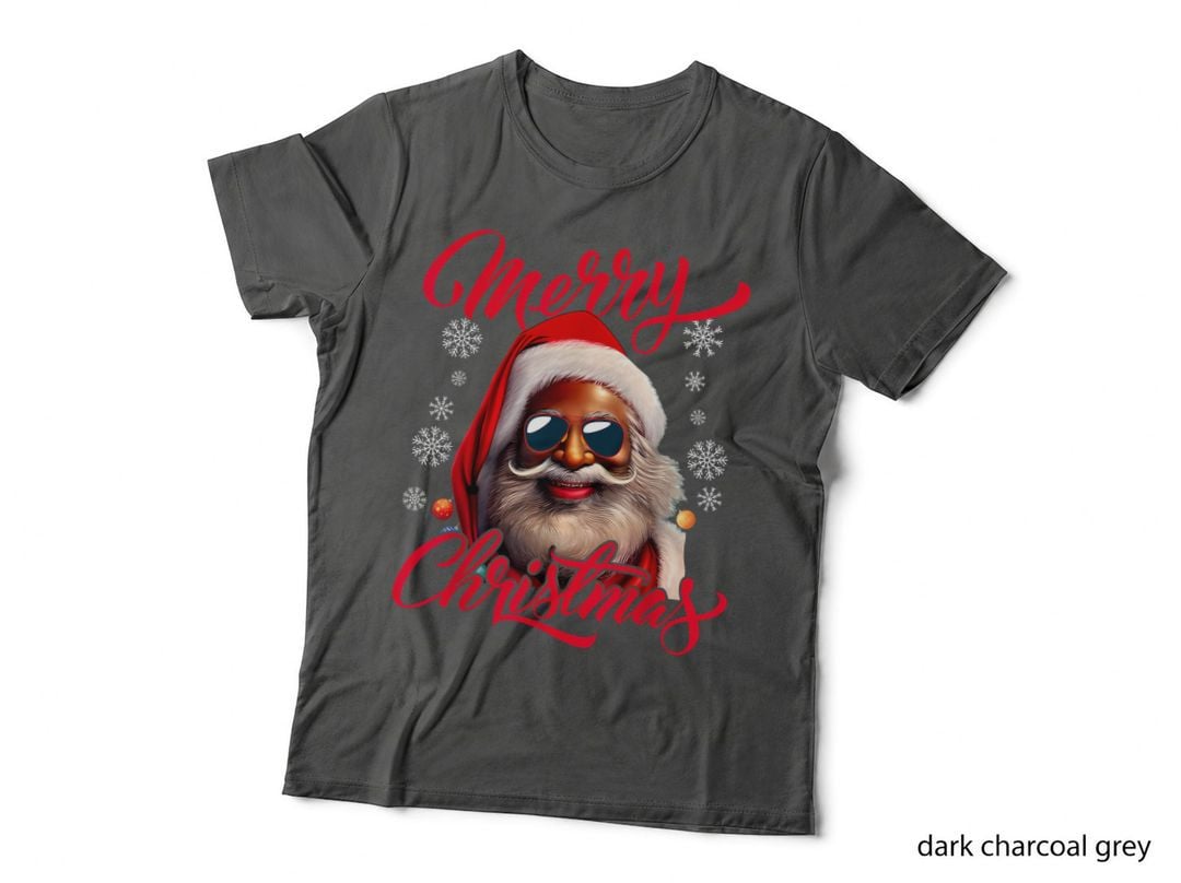 Merry Christmas Cool Black Santa Sunglasses Snowflakes T-Shirt