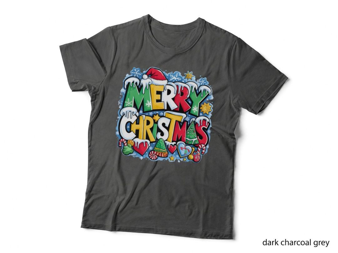 Merry Christmas Festive Holiday Cheer Snowy Candy Cane Santa T-Shirt