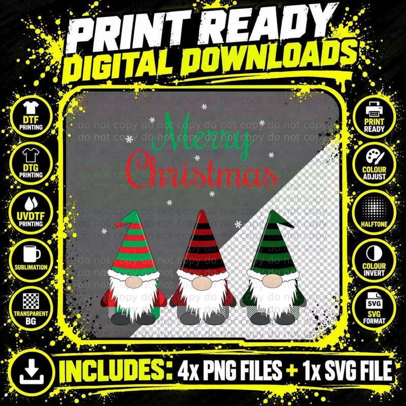 Merry Christmas Gnomes Color Crewneck Sweatshirt Png SVG Digital Bundle