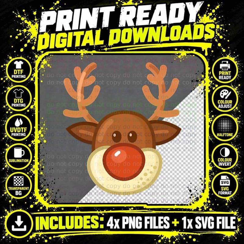 Merry Christmas Rudolph Crewneck Sweatshirt Png SVG Digital Bundle