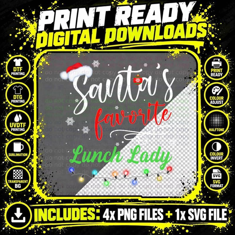 Merry Christmas Santa Squad Santa's Favorite Lunch Lady Png SVG Digital Bundle