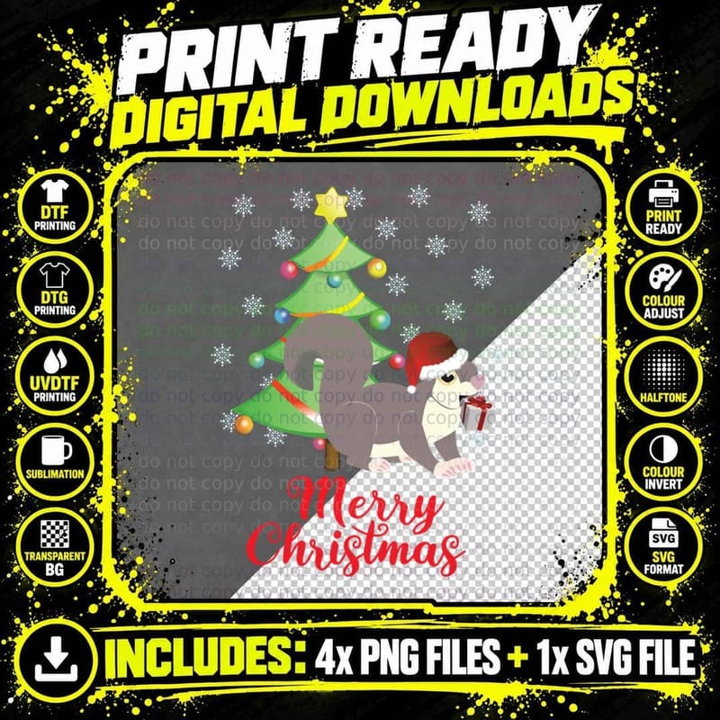 Merry Christmas Squirrel with Tree and Gift Design Png SVG Digital Bundle