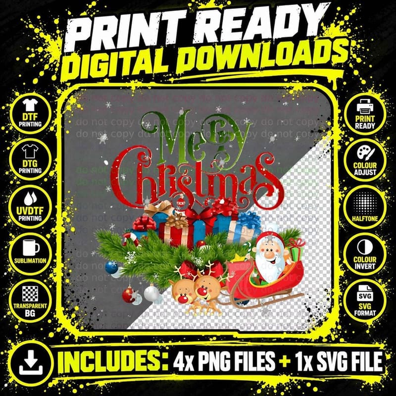 Merry Christmas T-Shirt Crewneck Sweatshirt Png SVG Digital Bundle
