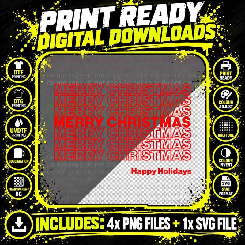 Merry Christmas, Happy Holidays T-Shirt Png SVG Digital Bundle