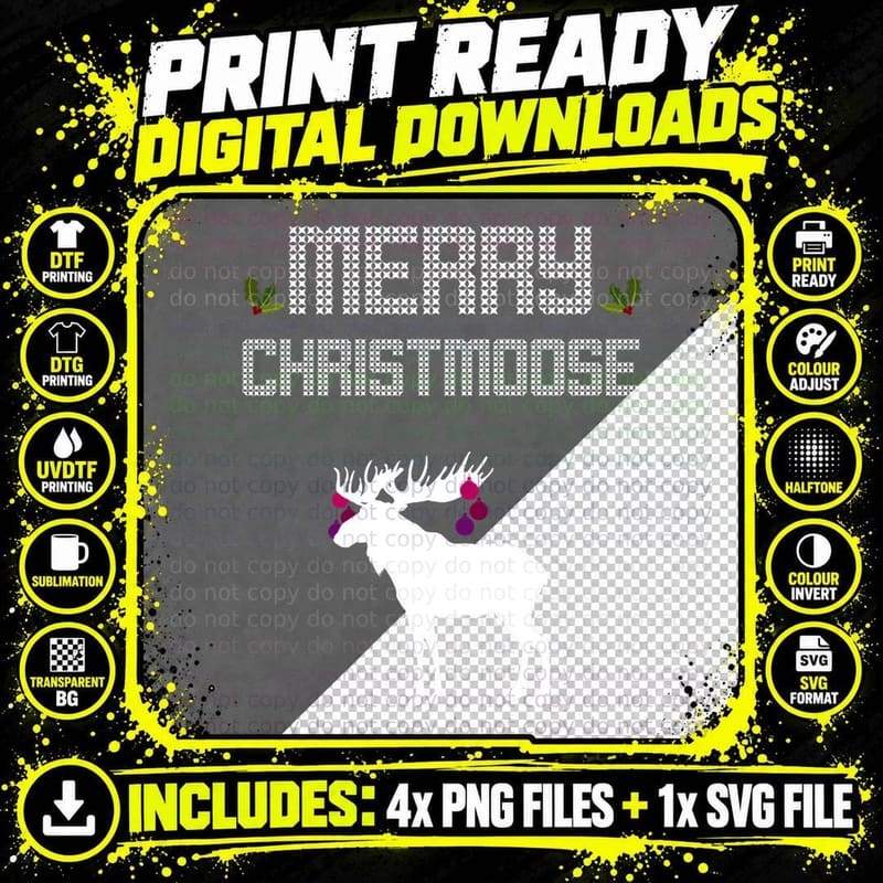 Merry Christmoose - Christmas Xmas Holidays Crewneck Png SVG Digital Bundle