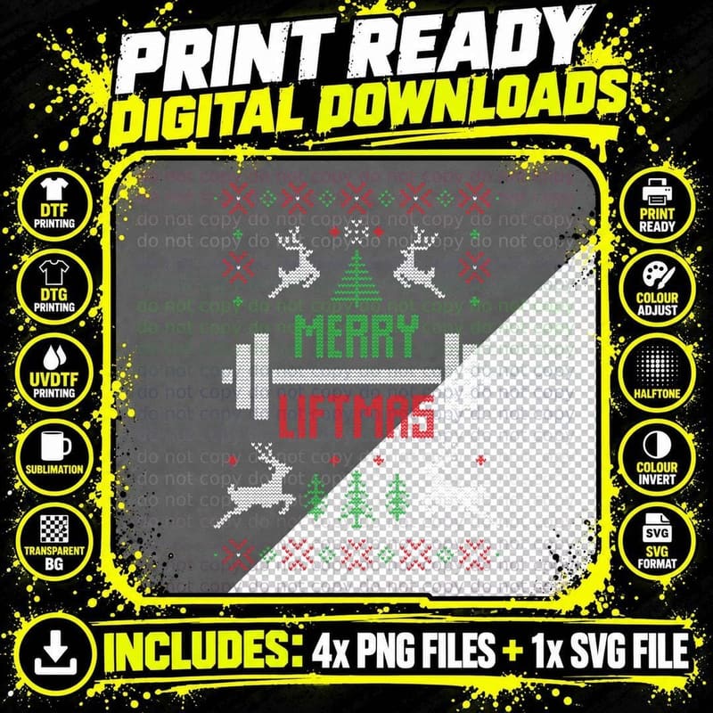Merry Liftmas Ugly Christmas Sweater Fitness Lover Png SVG Digital Bundle
