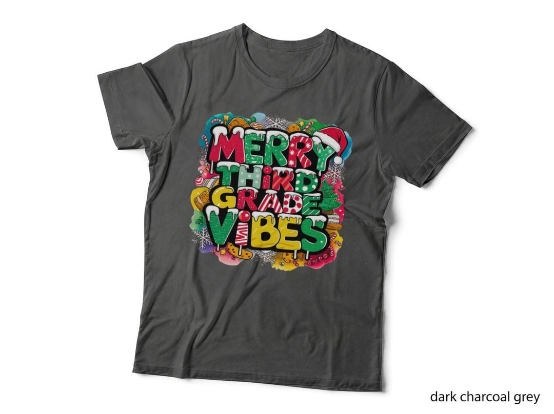Merry Third Grade Vibes Teacher Christmas Holiday Classroom T-Shirt