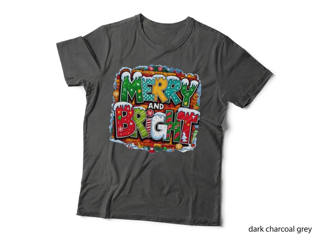 Merry and Bright Christmas Holiday Festive Lights Family Matching T-Shirt