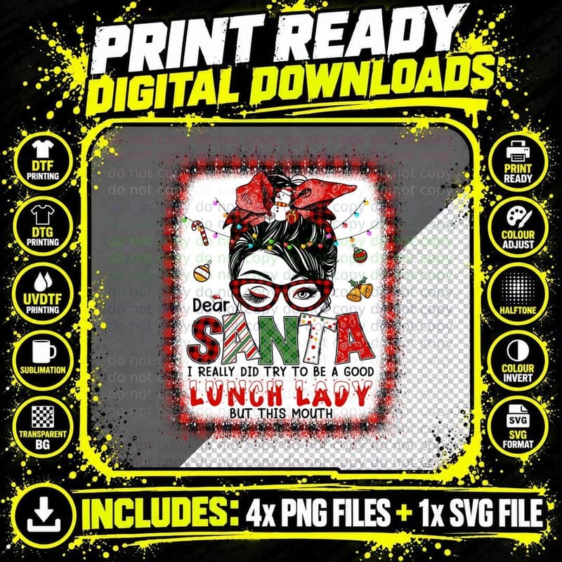 Messy Bun Christmas I Really Did Try to Be Good Lunch Png SVG Digital Bundle