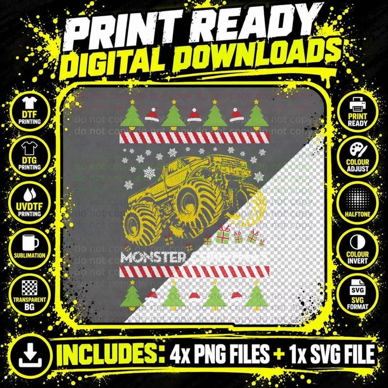 Monster TRUCK Christmas CRUSH T-Shirt Png SVG Digital Bundle