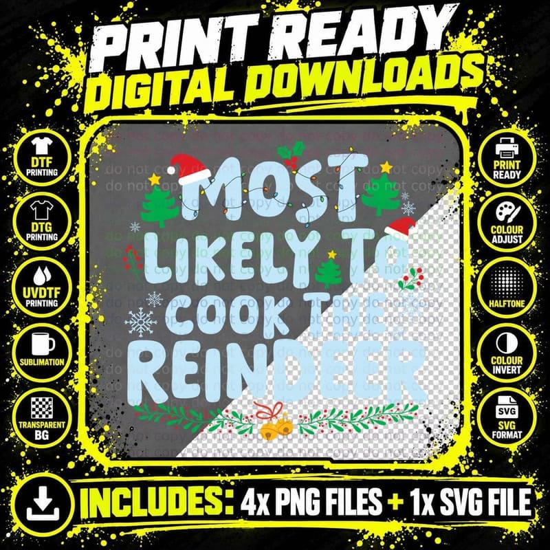 Most Likely to Cook the Reindeer Family Matching Png SVG Digital Bundle