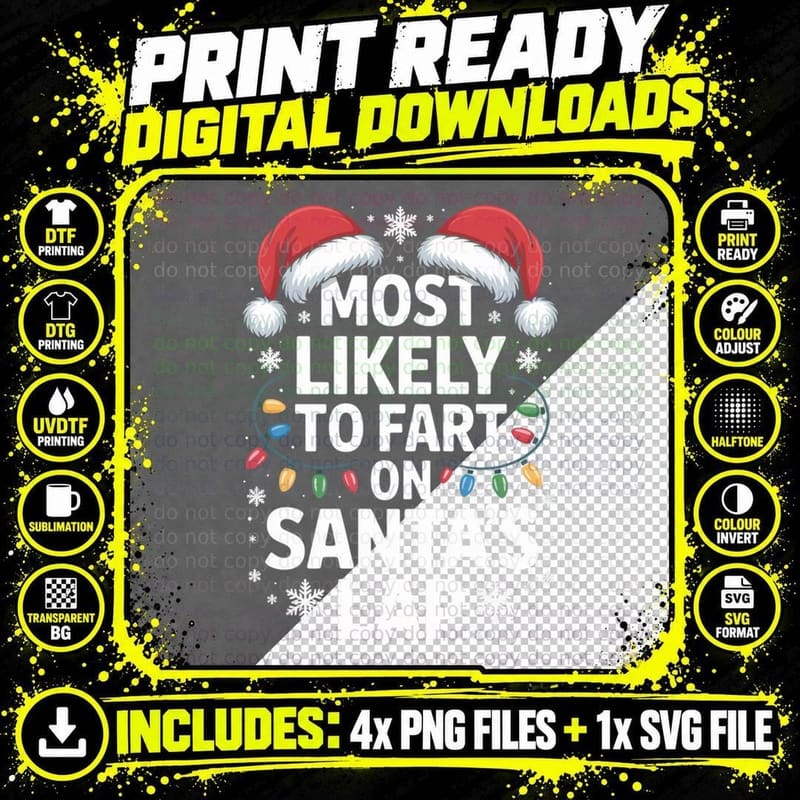 Most Likely to Fart on Santa Lap Funny Christmas Family Png SVG Digital Bundle