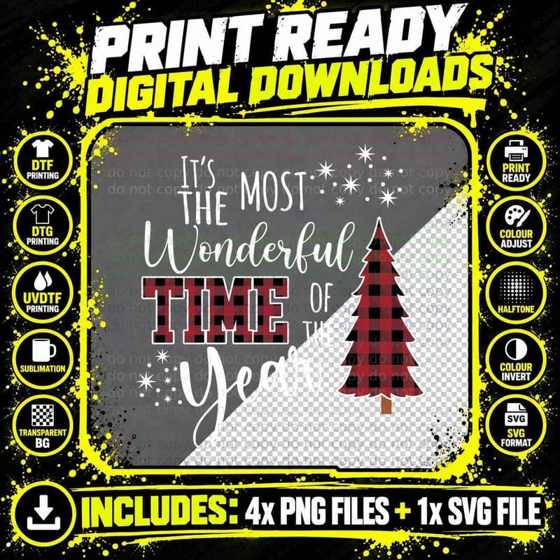 Most Wonderful Time of the Year Buffalo Plaid Christmas Png SVG Digital Bundle