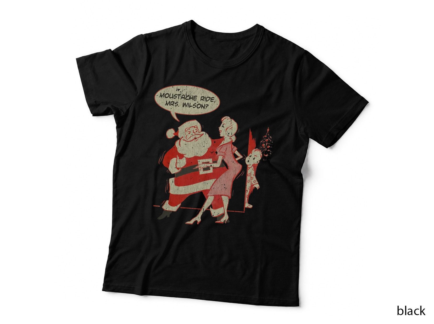 Moustache Ride Santa Crewneck Sweatshirt, Xmas Present T-Shirt