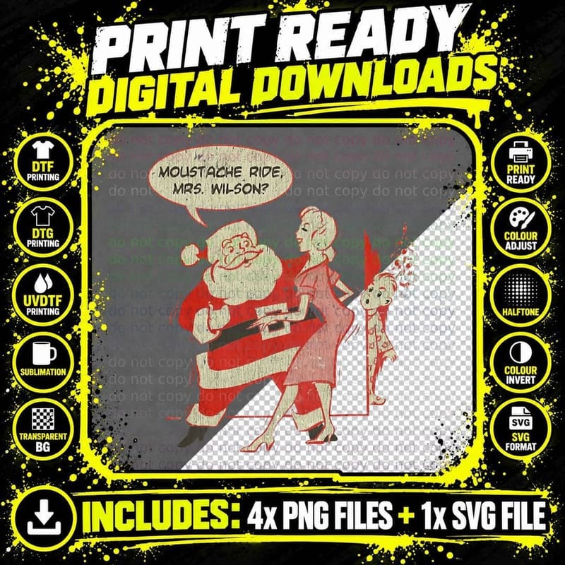 Moustache Ride Santa Crewneck Sweatshirt Png SVG Digital Bundle