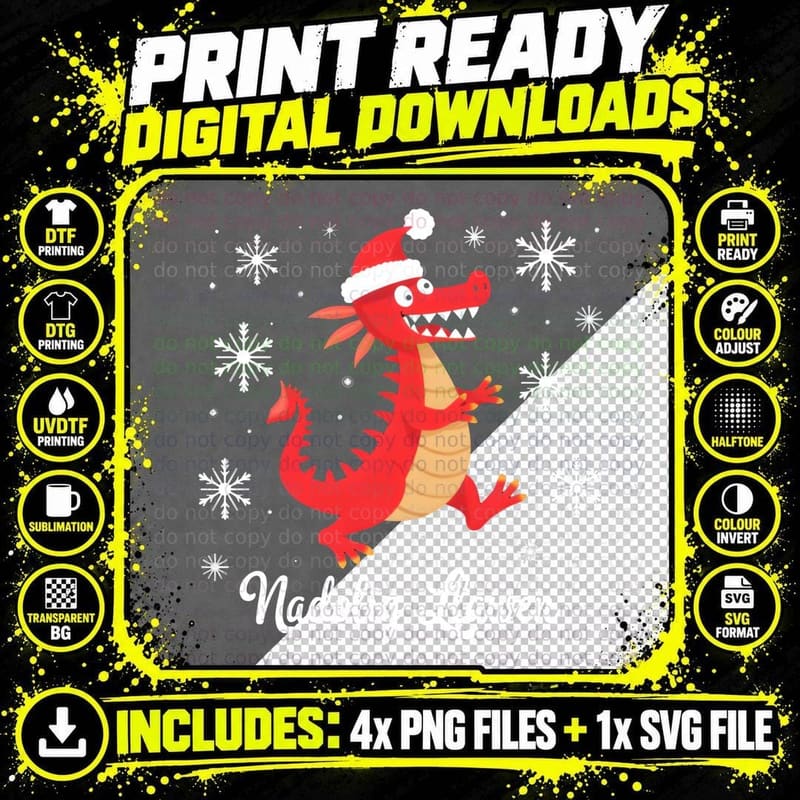 Nadolig Llawen Funny Welsh Dragon Christmas Holiday Png SVG Digital Bundle