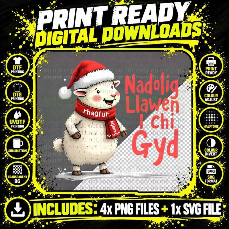 Nadolig Llawen I Chi Gyd Welsh Christmas Sheep Funny Png SVG Digital Bundle