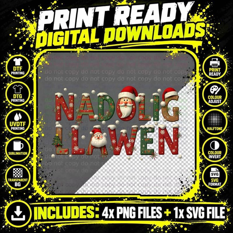 Nadolig Llawen Santa Welsh Christmas Festive Holiday Png SVG Digital Bundle