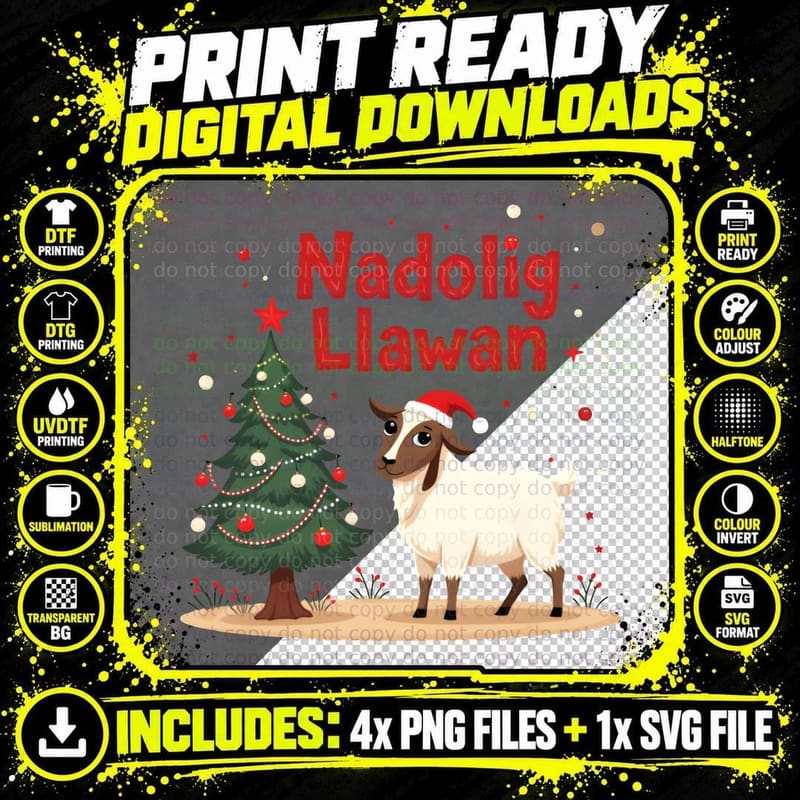 Nadolig Llawen Welsh Christmas Sheep Tree Holiday Cute Png SVG Digital Bundle