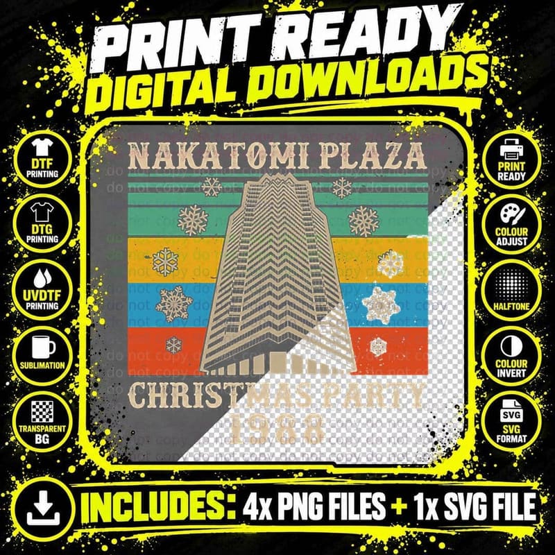Nakatomi Plaza Christmas Party 1988 Vintage Crewneck Png SVG Digital Bundle