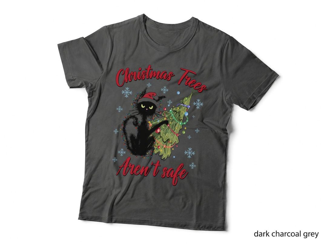 Naughty Black Cat Christmas Tree Chaos Cute Holiday Gift Idea T-Shirt