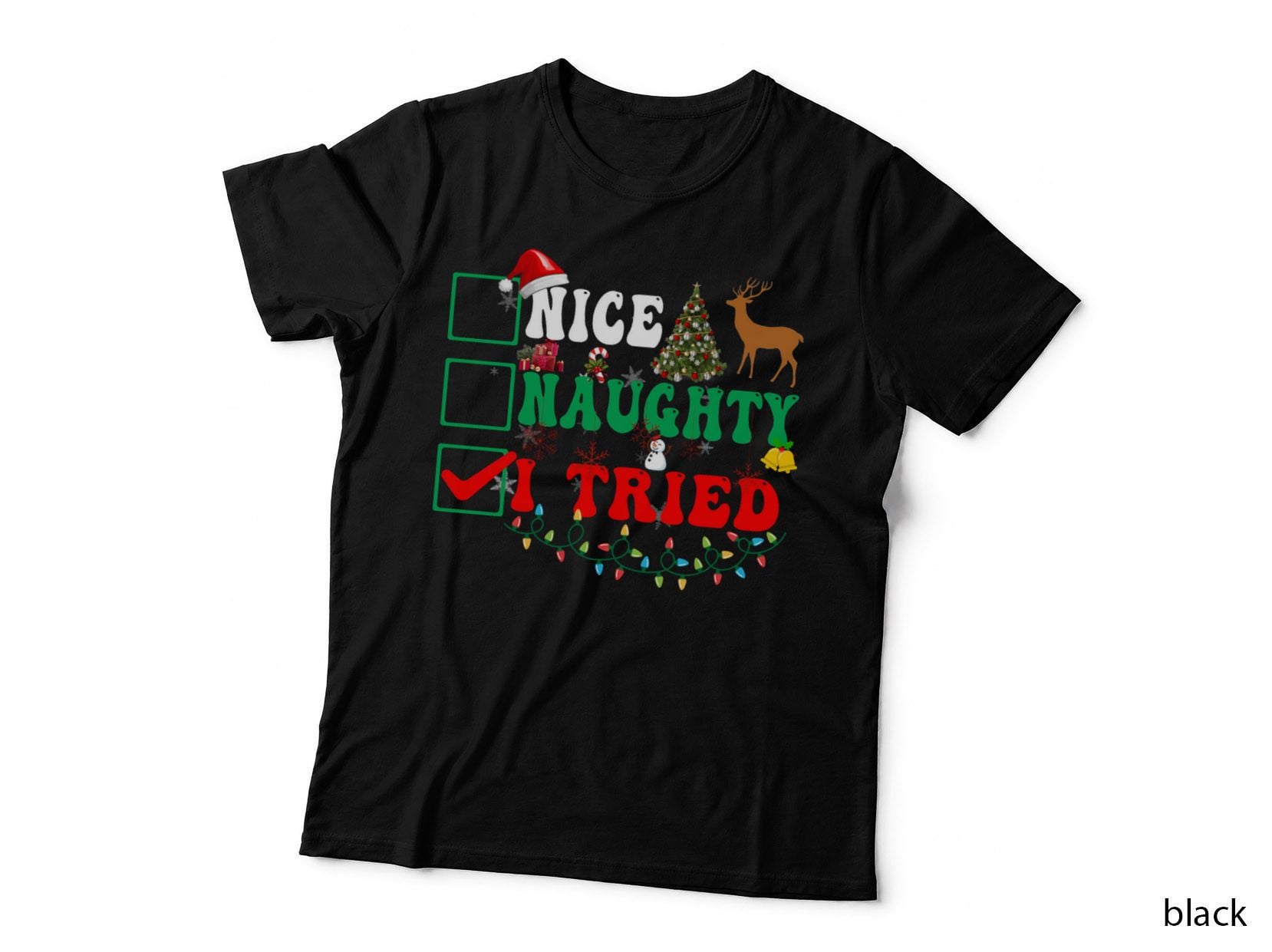 Nice Naughty I Tried Christmas Family Matching T-Shirt