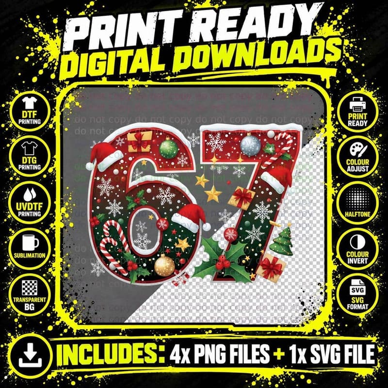 Number 67 Six Seven Christmas Festival Pajamas Costume Png SVG Digital Bundle