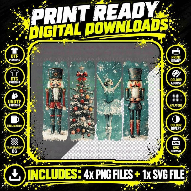 Nutcracker and Sugar Plum Fairy Christmas Collage Png SVG Digital Bundle