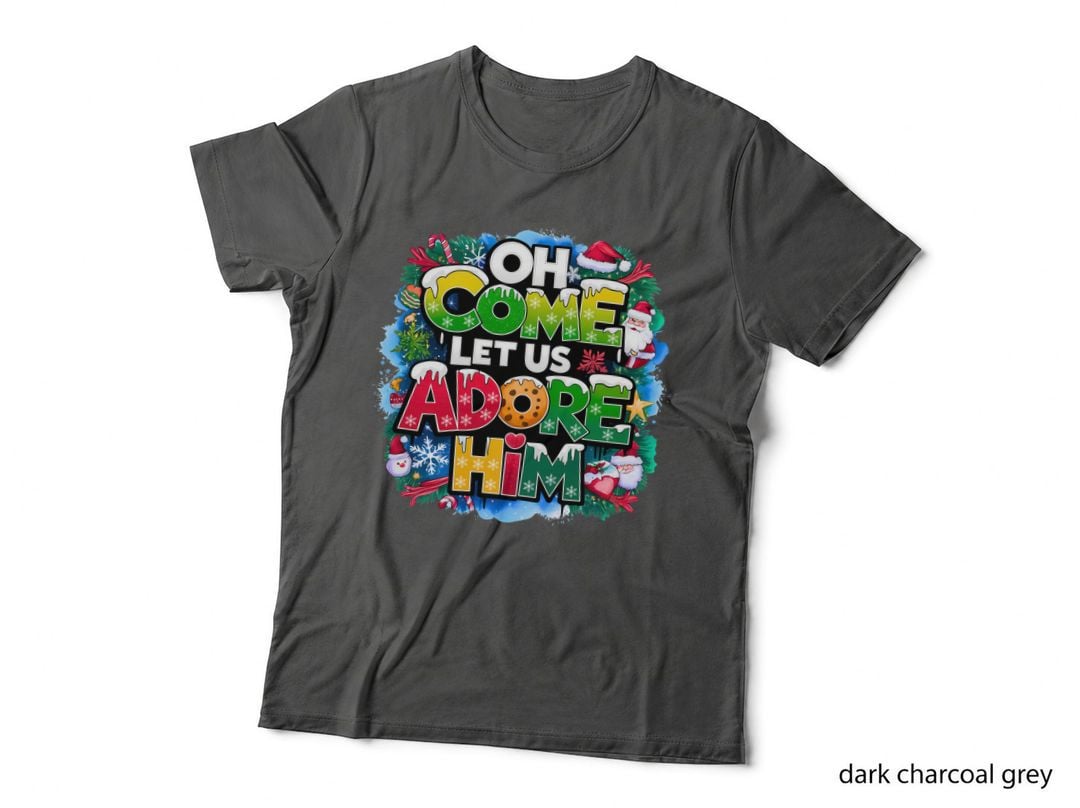 Oh Come Let Us Adore Him Religious Christmas Graffiti Style T-Shirt