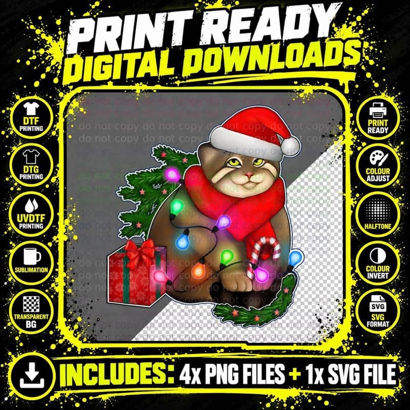 Pallas Santa Cat T-Shirt Png SVG Digital Bundle