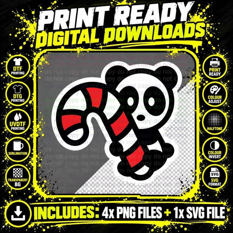 Panda Candy Cane Christmas Bambu Brand Holiday T-Shirt Png SVG Digital Bundle