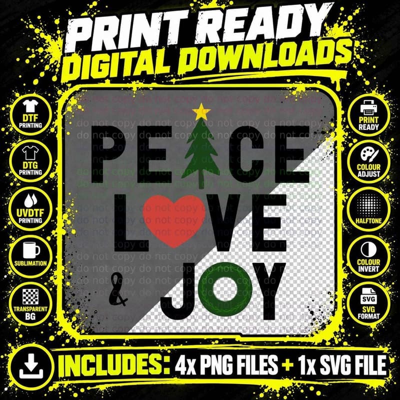 Peace Love and Joy Pocket Crewneck Sweatshirt T-Shirt Png SVG Digital Bundle