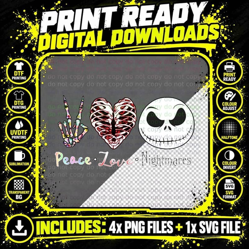Peace, Love, and Nightmares Crewneck Sweatshirt T-Shirt Png SVG Digital Bundle