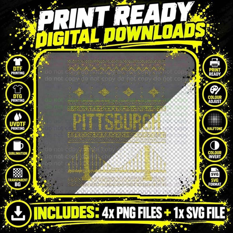 Pittsburgh Ugly Christmas Sweater T-Shirt Png SVG Digital Bundle