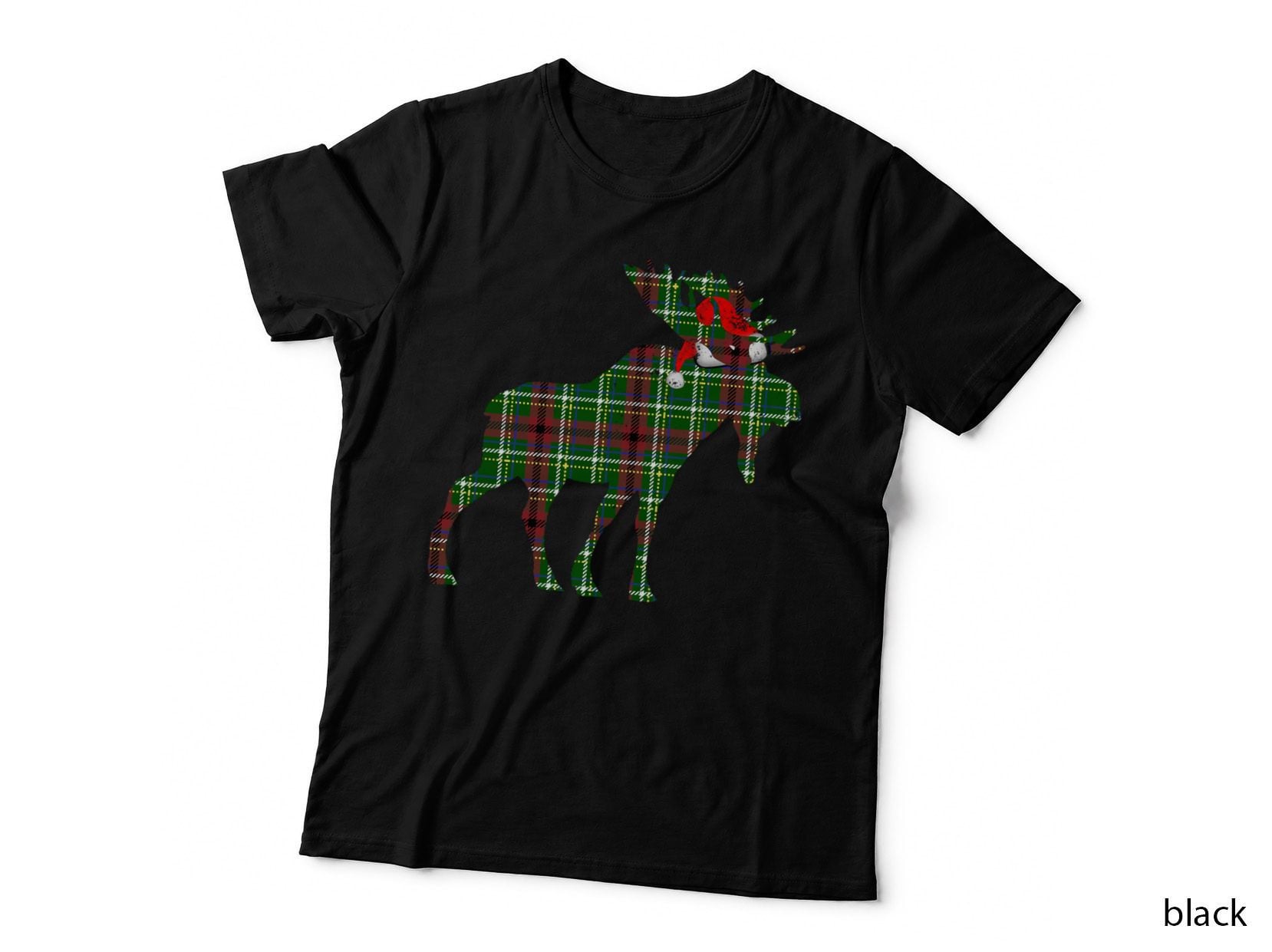 Plaid Moose Santa Hat - Christmas Pajama Pullover Hoodie T-Shirt