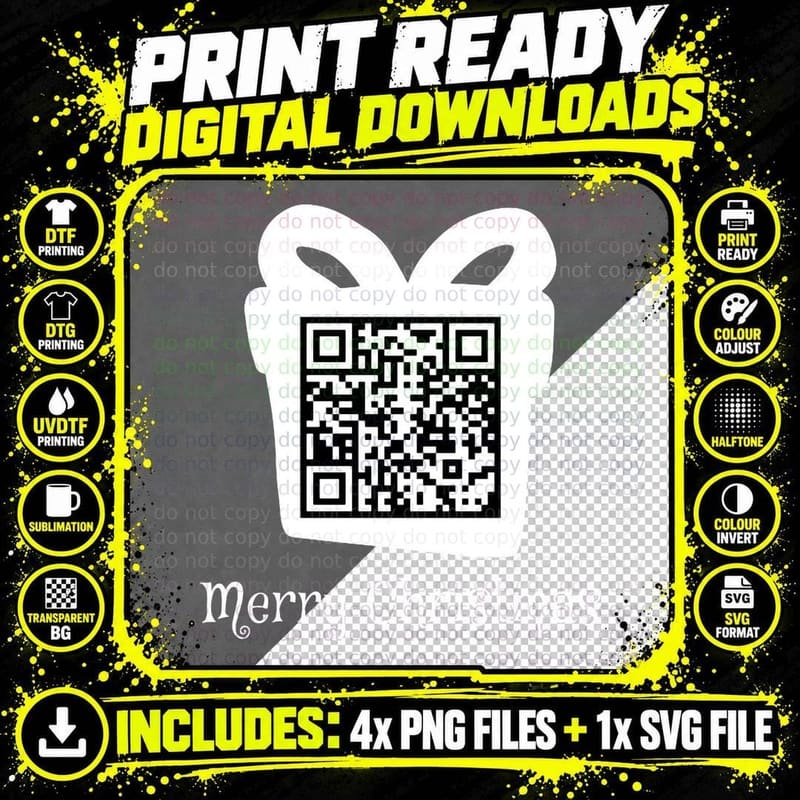 QR Rick Rolled - Christmas - Black T-Shirt Png SVG Digital Bundle