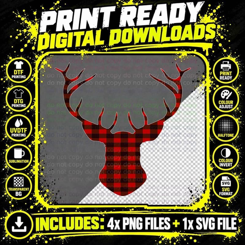 Red Black Hunter Christmas Deer Hunting Buffalo Plaid Png SVG Digital Bundle