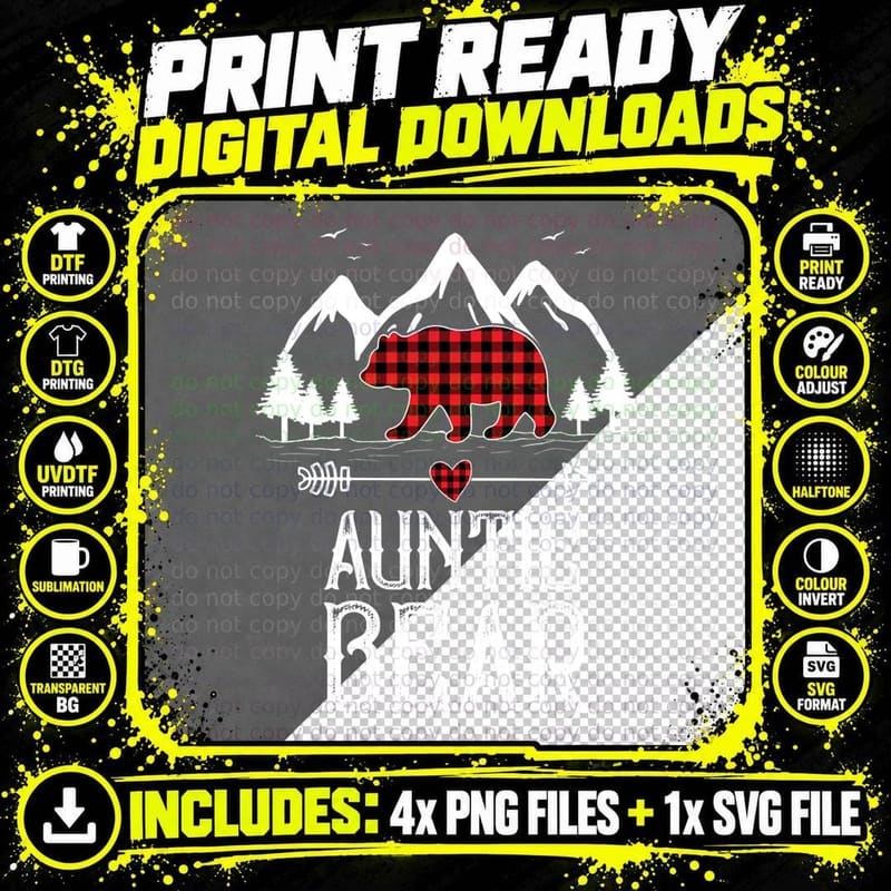 Red Plaid Auntie Bear Matching Family Pajama Christmas Png SVG Digital Bundle