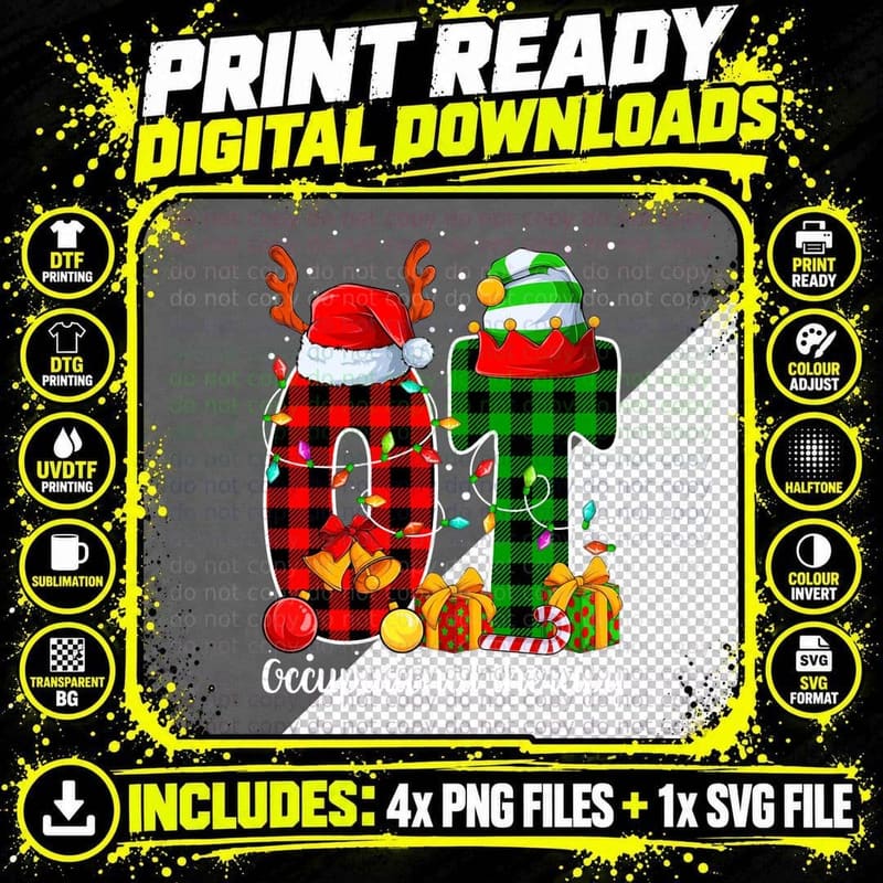 Red Plaid Occupational Therapy Christmas Lights OT Png SVG Digital Bundle