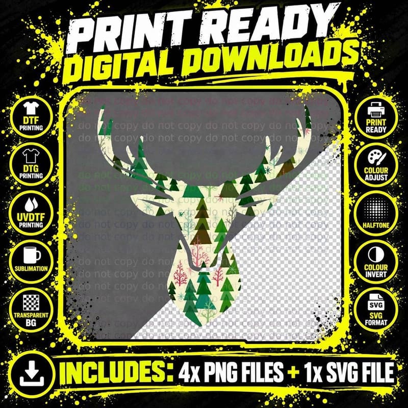 Reindeer Tree Crewneck Sweatshirt, Outdoor Sport Png SVG Digital Bundle