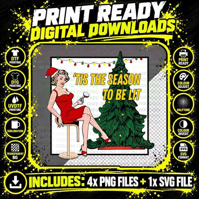 Retro Christmas - 'Tis the Season to Be Lit T-Shirt Png SVG Digital Bundle