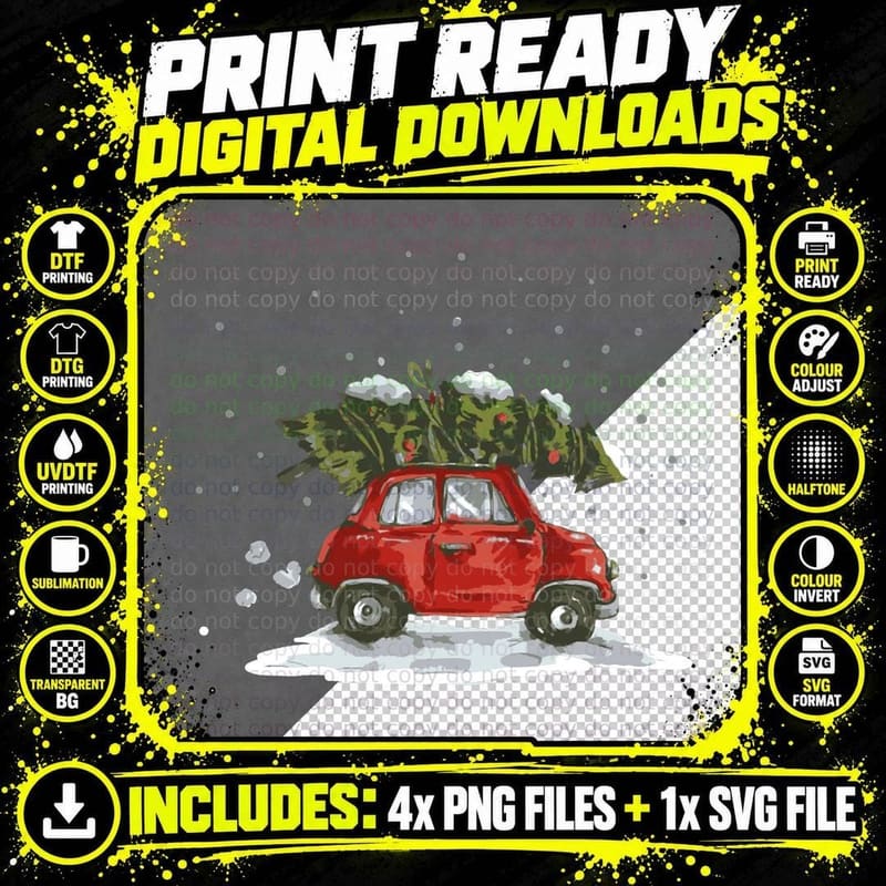 Retro Christmas Car and Tree Crewneck Sweatshirt Png SVG Digital Bundle