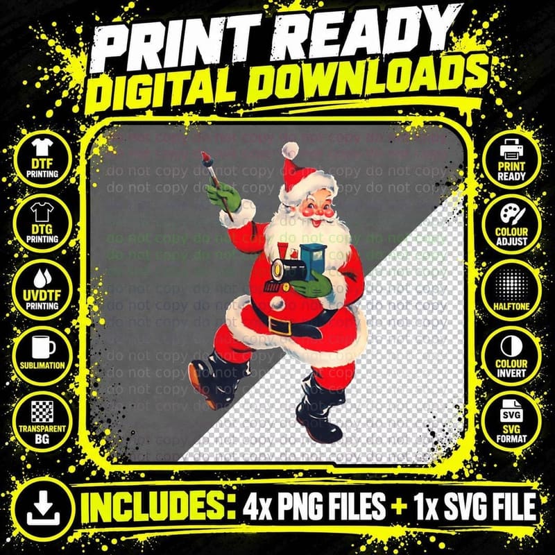 Retro Santa Crewneck Sweatshirt, Festive Wear Png SVG Digital Bundle