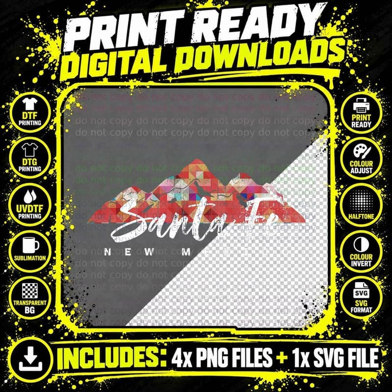 SANTA FE NEW Mexico Family Travel Hiking Camping Skiing Png SVG Digital Bundle