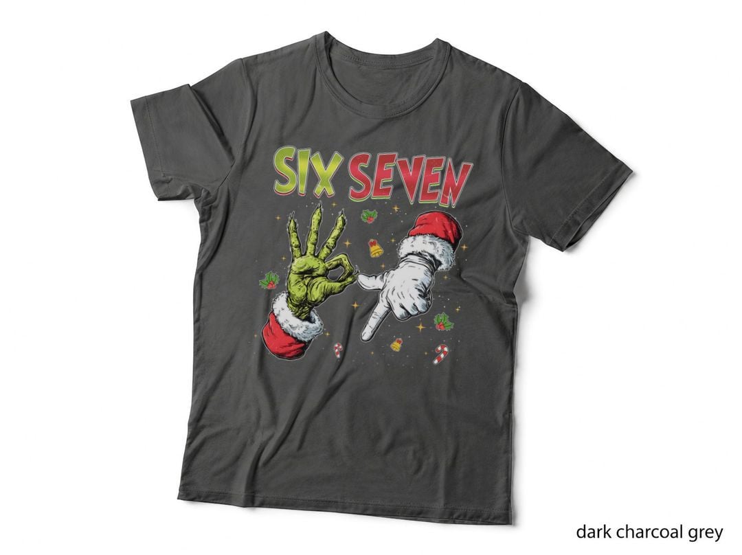 SIX SEVEN Green Hand and Santa Hand O.k. Sign Funny Christmas T-Shirt
