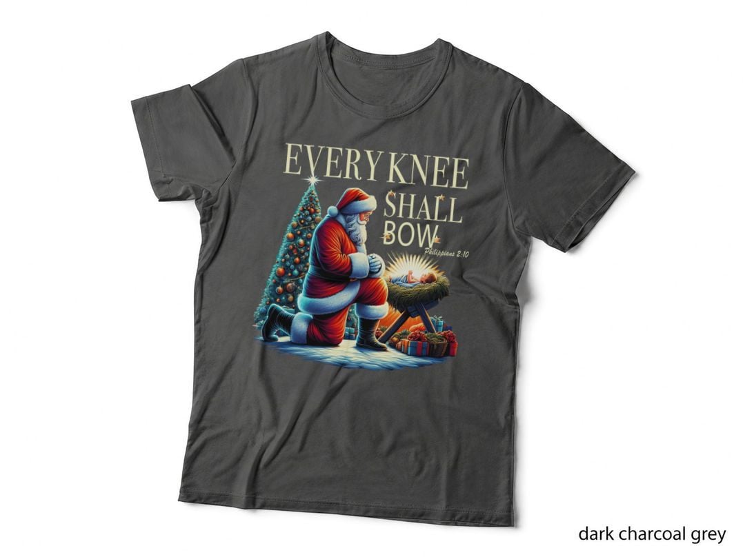 Santa Christmas Xmas Every Knee Shall Bow Jesus Christian Gift T-Shirt