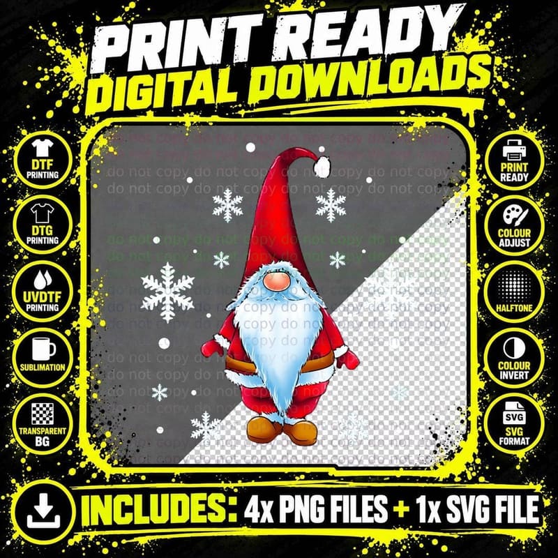 Santa Claus Gnome Merry Christmas Xmas Crewneck Png SVG Digital Bundle