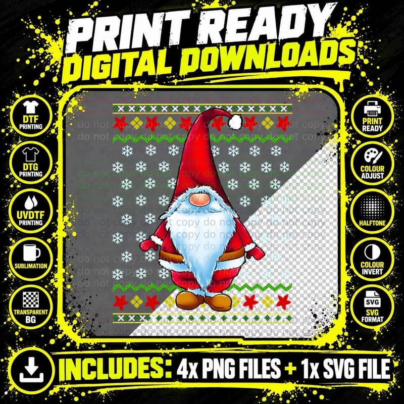 Santa Claus Gnome Ugly Christmas Sweater T-Shirt Png SVG Digital Bundle